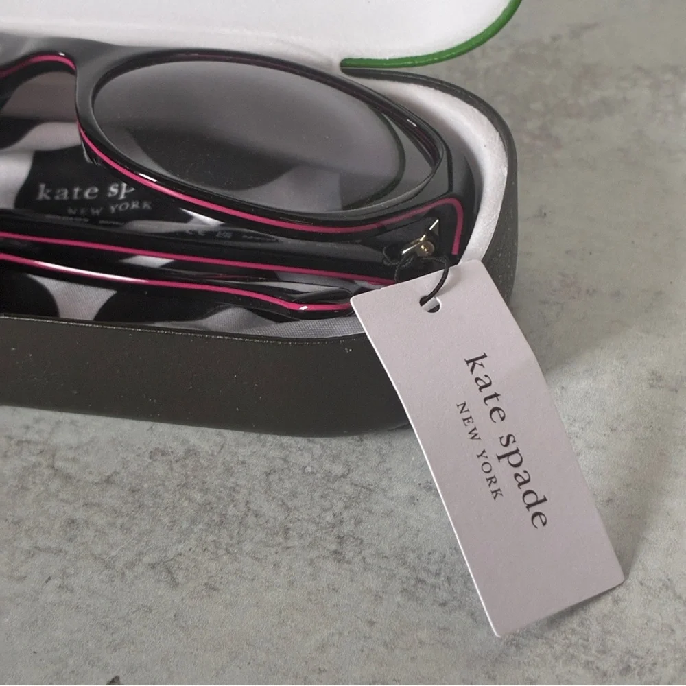 Kate Spade Goldie Polarized Sunglasses Black Pink Trim 807WJ 56mm NWT